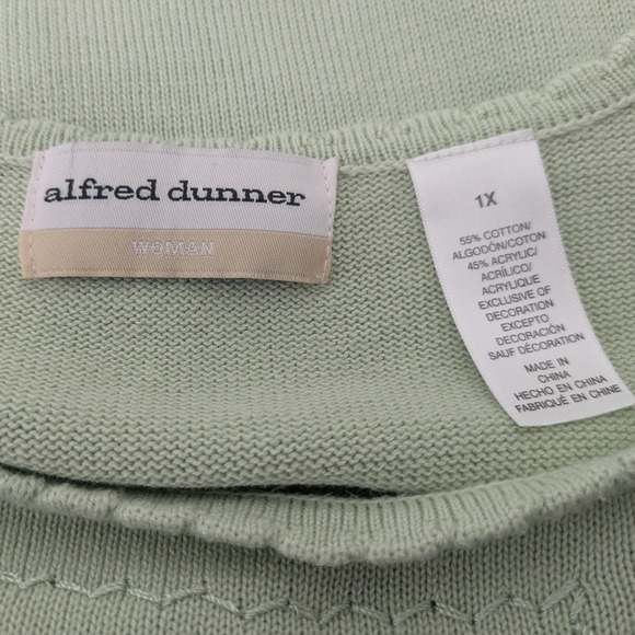 Alfred Dunner Mint Green Embroidered Floral Sweater Short Sleeve Shirt Size 1X - Picture 5 of 6